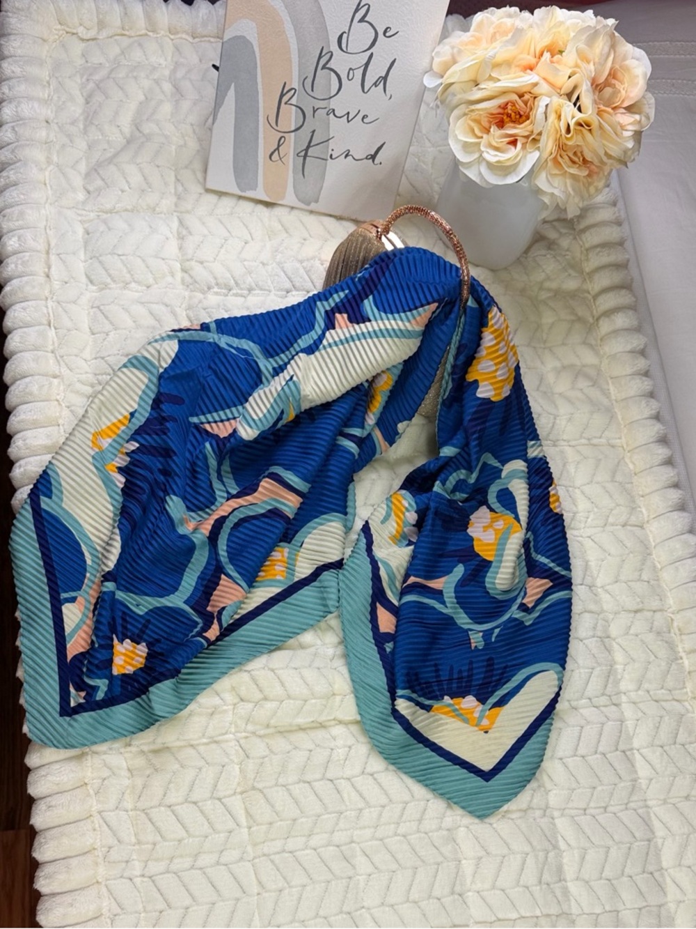 Elegant Vibrant Blue Floral Scarf